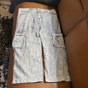 Wild Fable Striped White and Blue Wide Leg Jeans